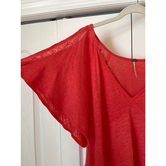 FREE PEOPLE Cold Shoulder Flutter Sleeve Linen Top - Picture 4 of 7